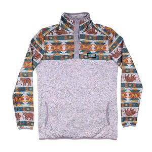 Simply Southern Bear Knit Snap Front Pullover in Smoke Gray Size Small